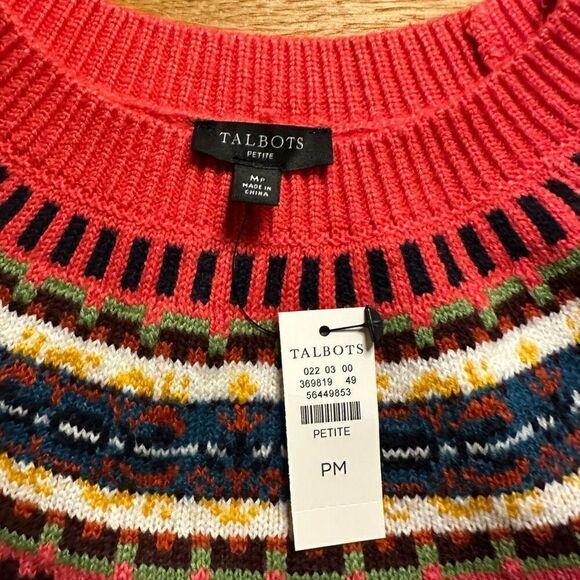 NWT Talbots fair isle yoke crewneck sweater maroon medium petite - Picture 4 of 8